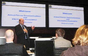 Professor James P. Murray of the Naval War College takes questions from chapter members during his presentation in April.